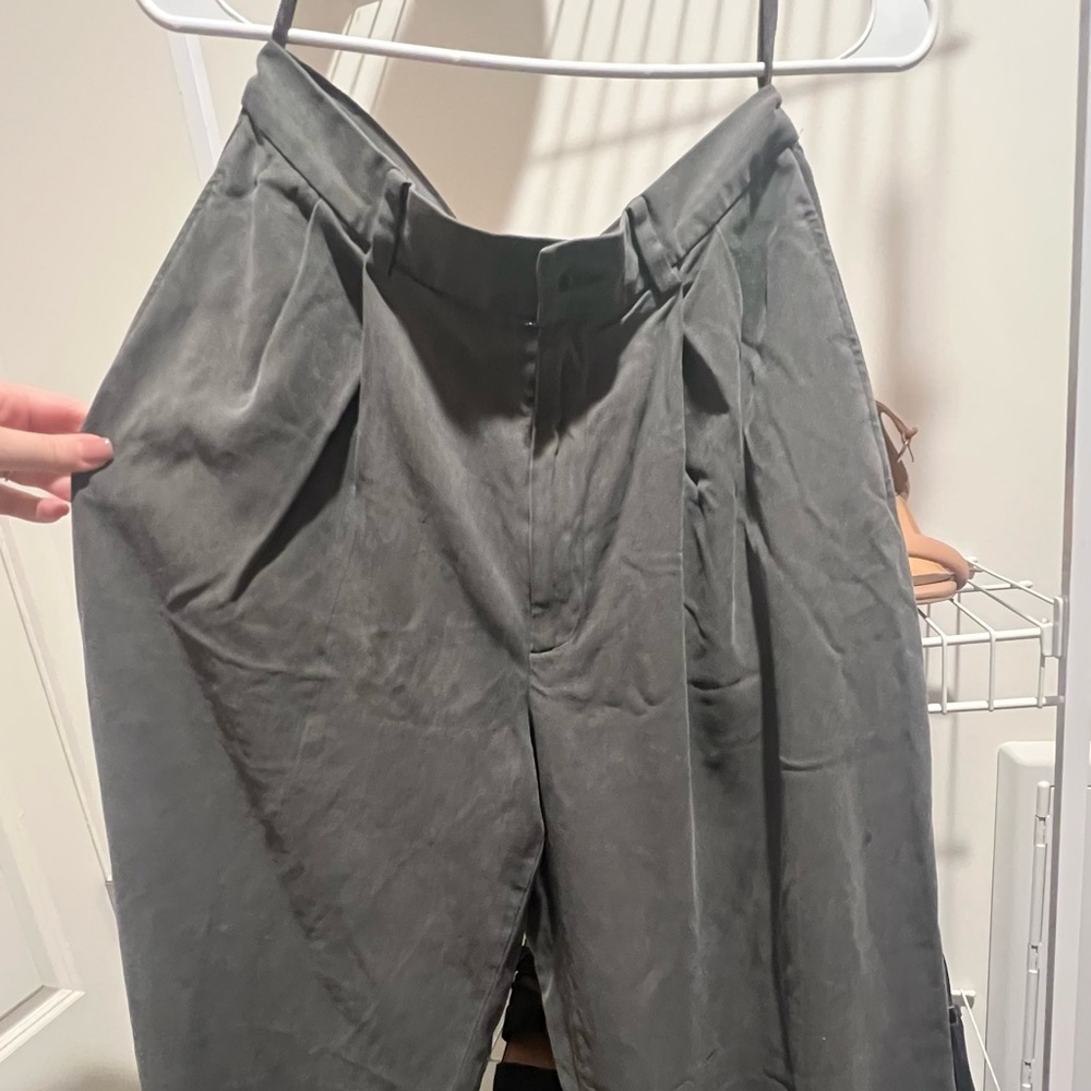 100% SILK Banana Republic Charcoal Gray Wide Leg Pants - Picture 10 of 10